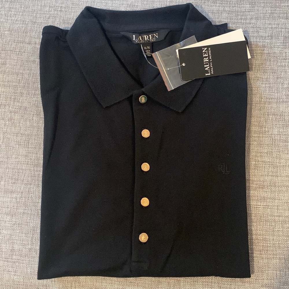 NEW RALPH LAUREN polo shirt - black w pale gold buttons